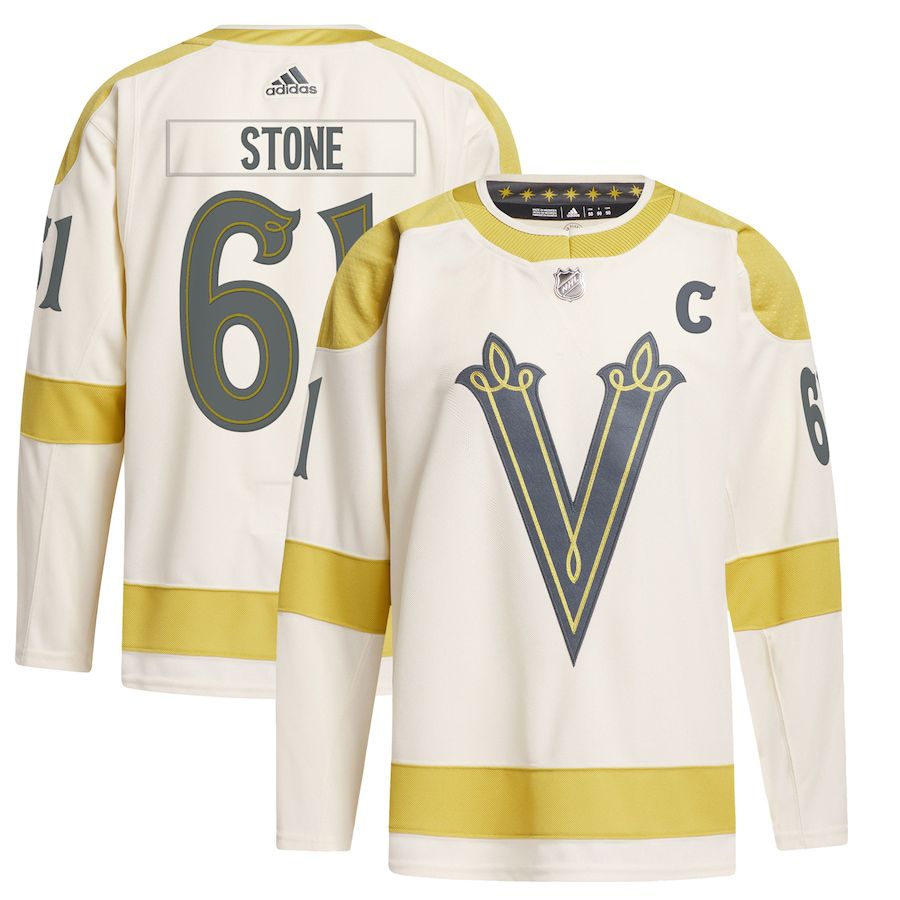Men Vegas Golden Knights 61 Mark Stone adidas Cream 2024 NHL Winter Classic Primegreen Authentic Player Jersey